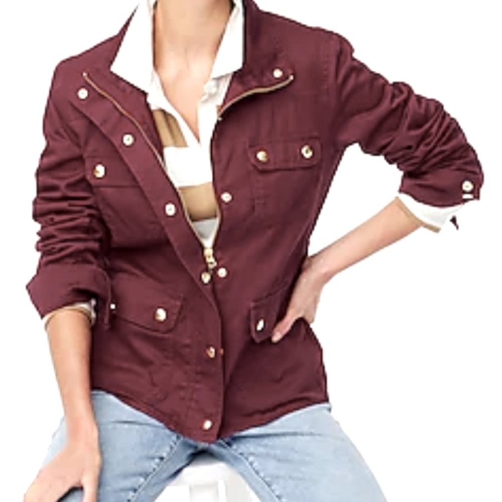J.Crew Factory Relaxed Boyfriend Field Jacket, Maroon, SZ XXS